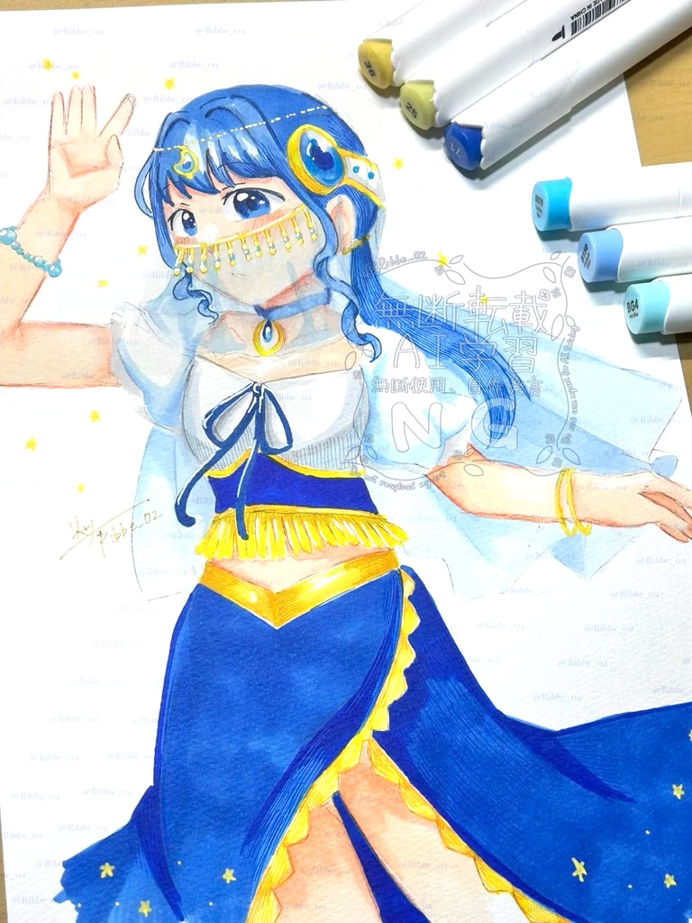 【マギレコ】B5原画イラスト　魔法少女衣装アレンジイラスト　七海やちよ　アラビアンダンサーアレンジ