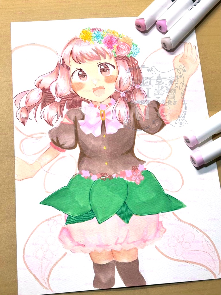 【マギレコ】B5原画イラスト　魔法少女衣装アレンジ　環うい　花の妖精衣装アレンジ