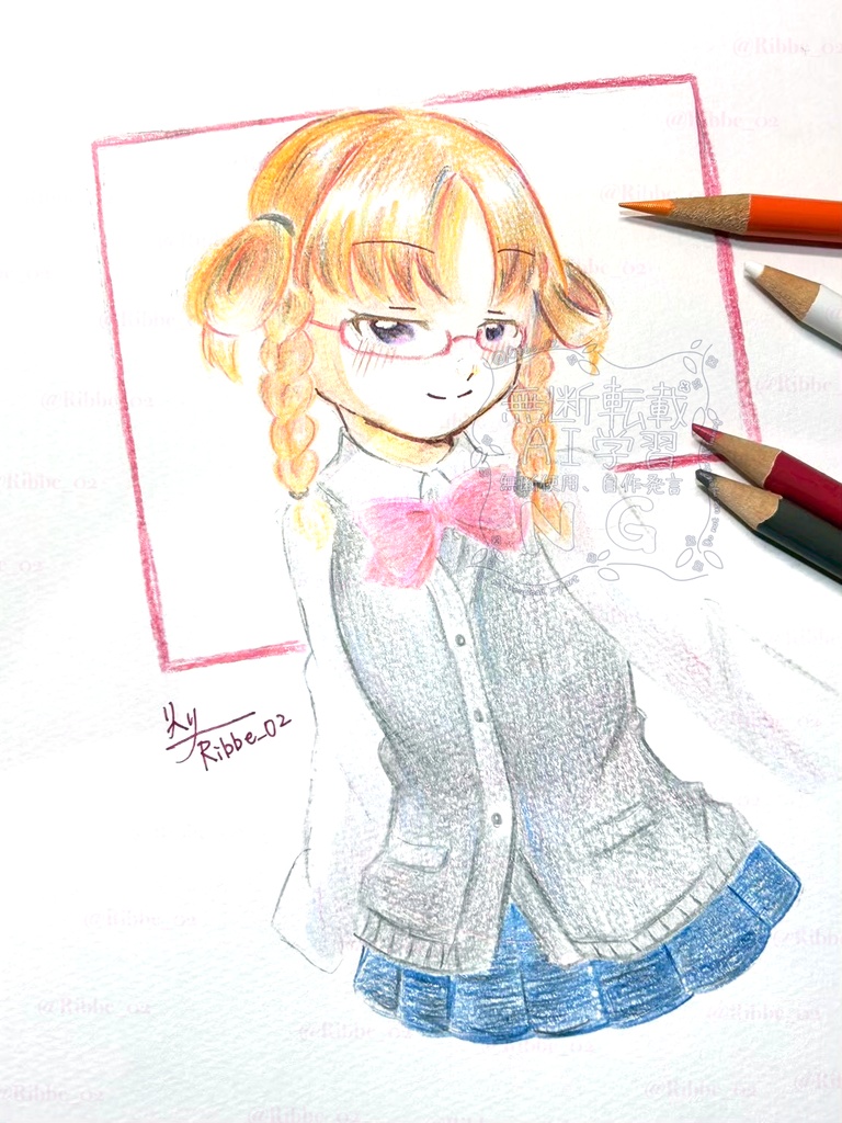 【マギレコ】B5原画イラスト　この制服着てみた　柊ねむ（宝崎）