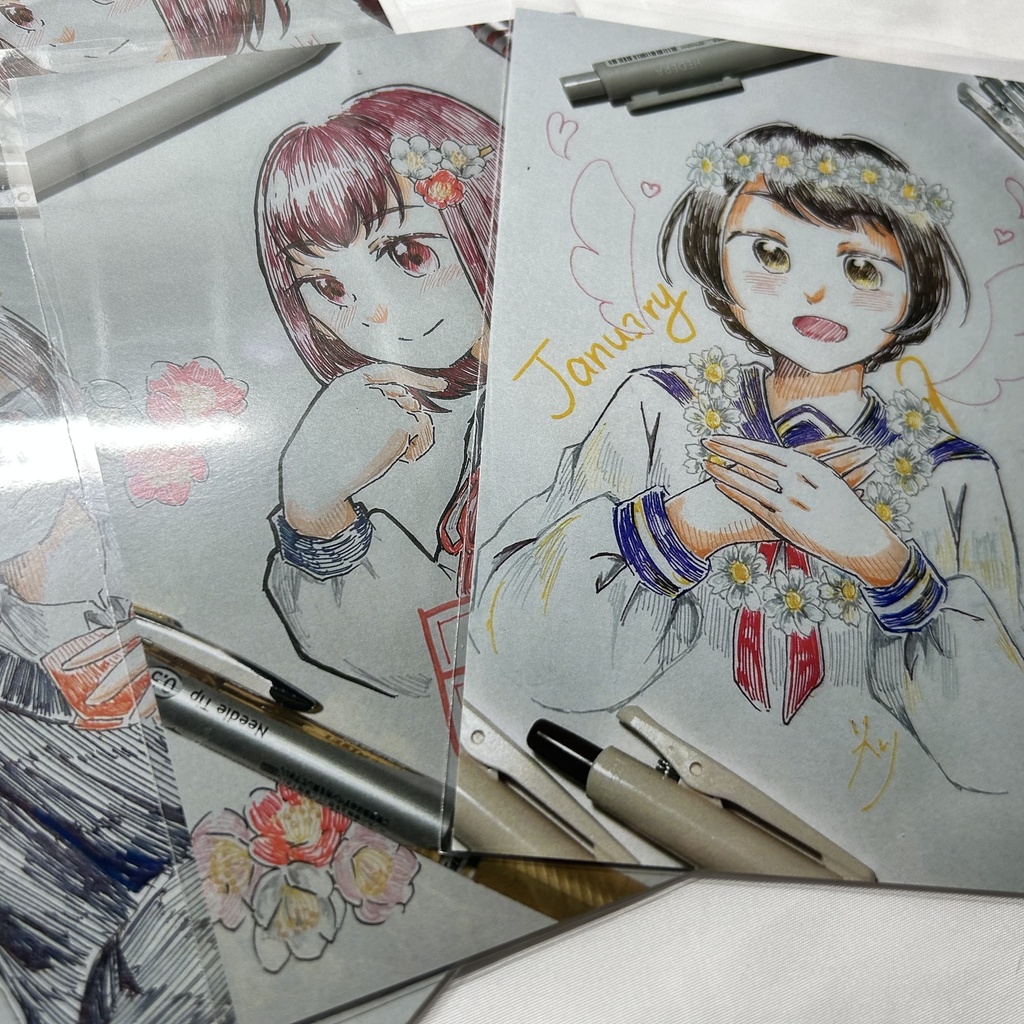 【1次創作】365日学生と花 旧イラスト ポストカード(全4種)