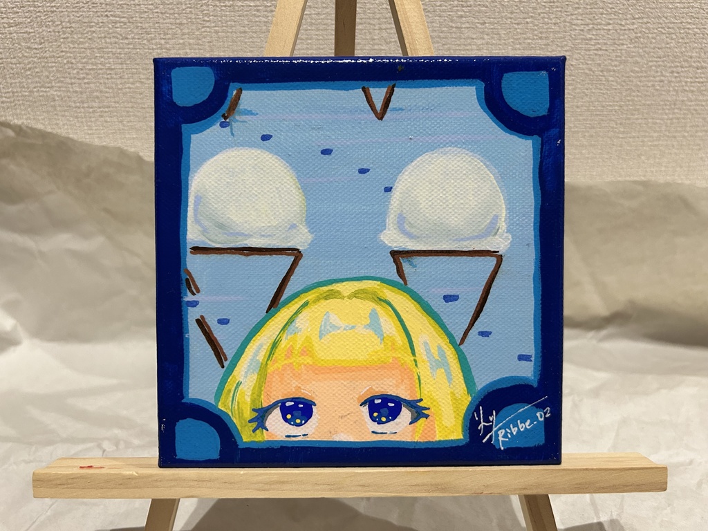 【１次創作】キャンバス原画イラスト　バニラアイス