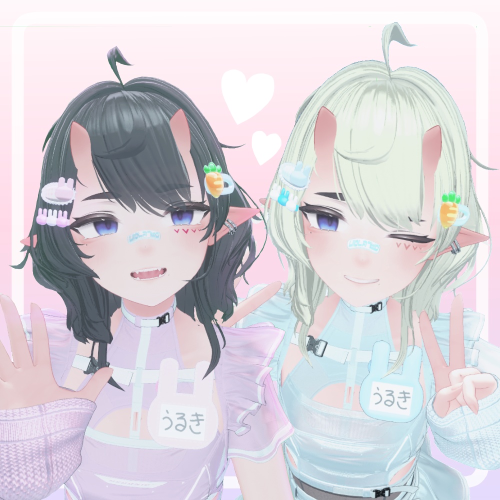 【VRC想定】うさぎネームプレート ヘアピンセット