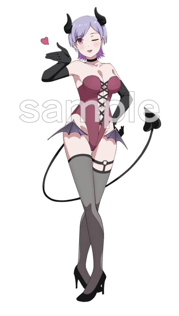 ショートヘアのサキュバス:立ち絵素材(表情8種+1、シルエット)