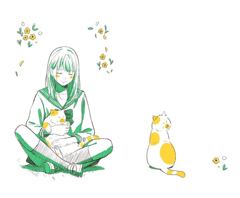 猫とセーラー服の女の子スマホケース