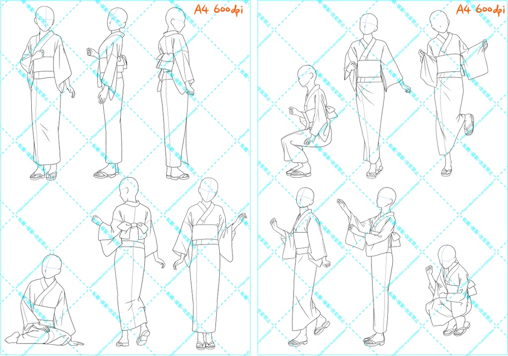 【トレス可】浴衣女子 線画12種/12 girls in yukata【商用可】