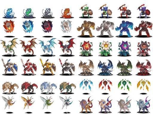 クリーチャー素材集01 クリーチャーPNG素材(12種×4色)商用利用可