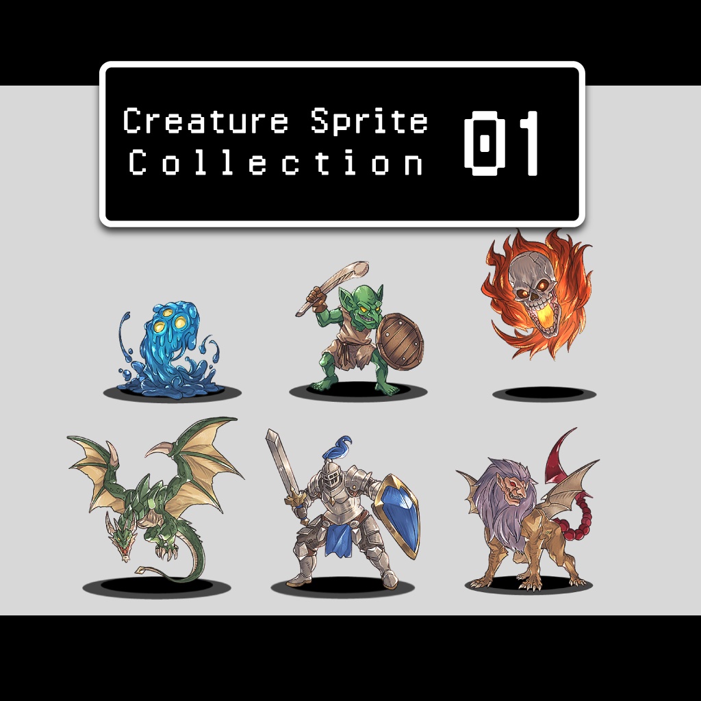 クリーチャー素材集01  クリーチャーPNG素材（12種×4色）商用利用可