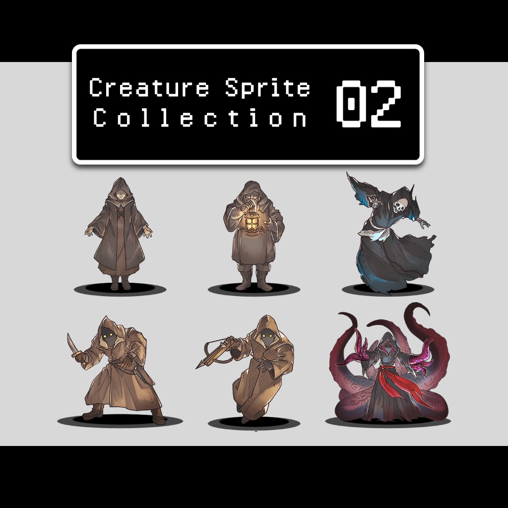 クリーチャー素材集02  クリーチャーPNG素材（12種×4色）商用利用可