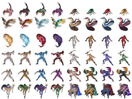 クリーチャー素材集03 クリーチャーPNG素材(12種×4色)商用利用可