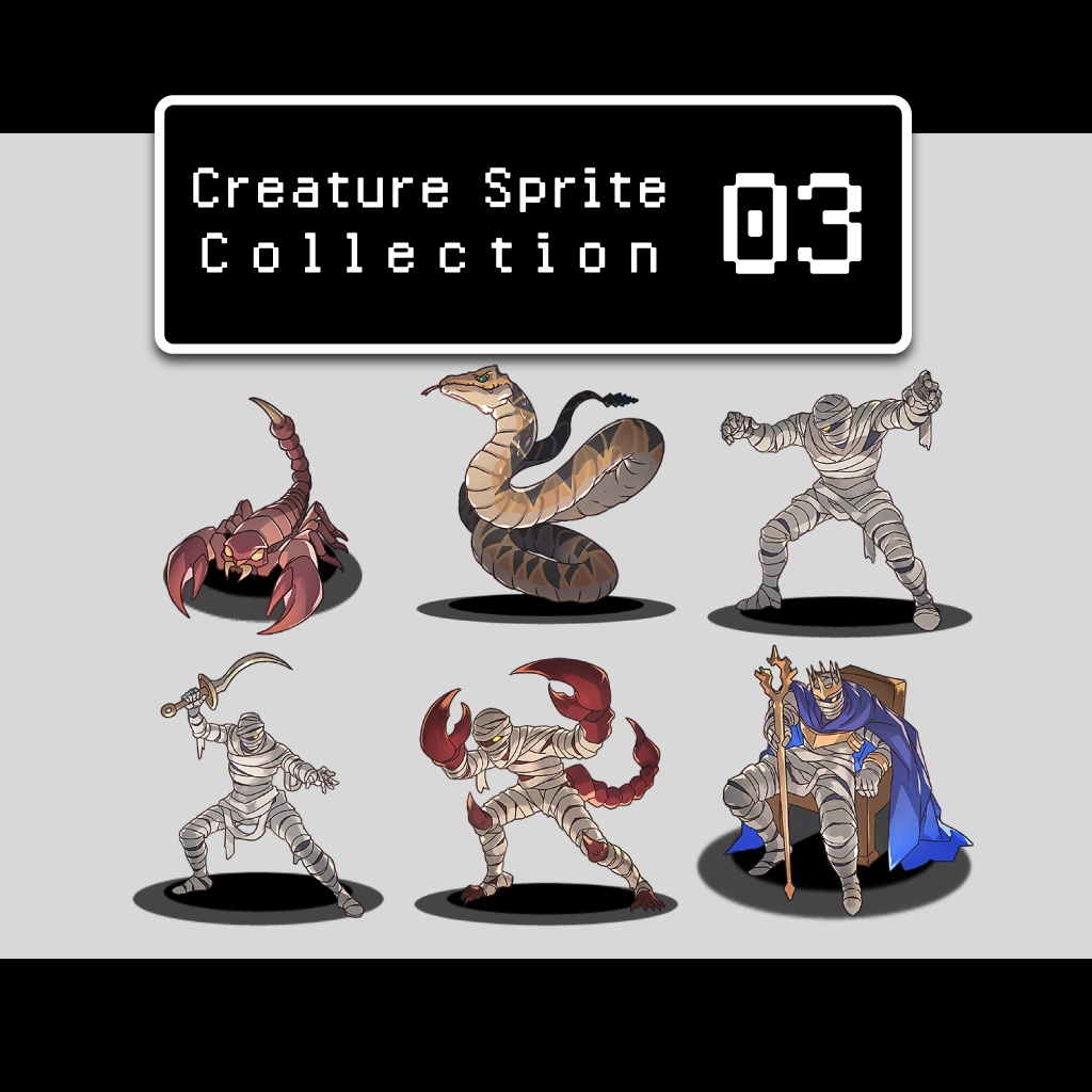 クリーチャー素材集03  クリーチャーPNG素材（12種×4色）商用利用可