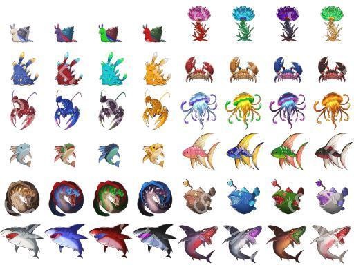 クリーチャー素材集04 クリーチャーPNG素材(12種×4色)商用利用可