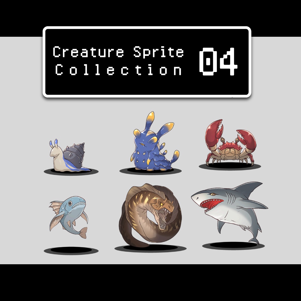 クリーチャー素材集04  クリーチャーPNG素材（12種×4色）商用利用可