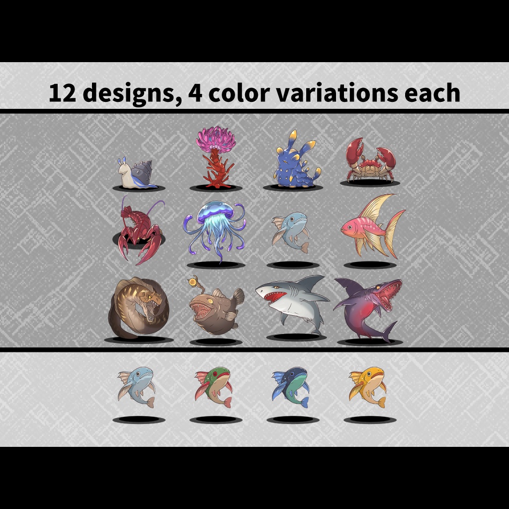 クリーチャー素材集04 クリーチャーPNG素材(12種×4色)商用利用可