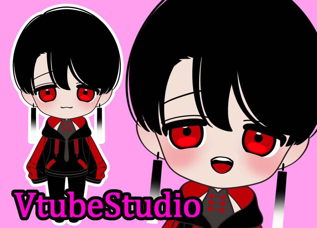 Live2dモデル Vtubestudio 黒髪赤目の男の子ちびキャラ Amyk Booth
