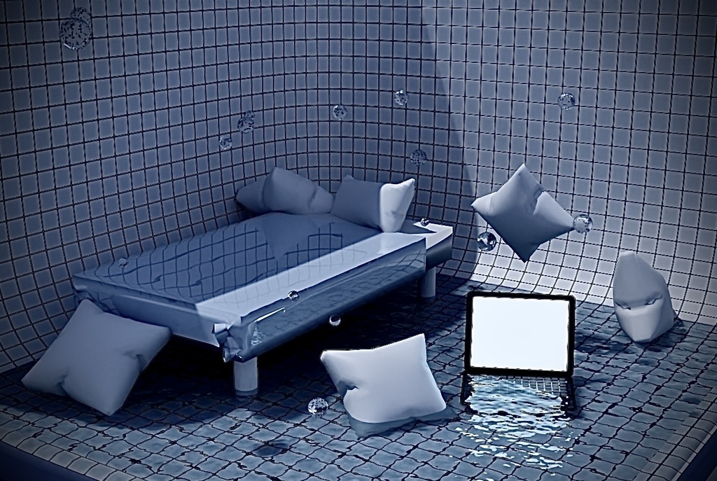 医療リミナル空間｜病室×水面 背景素材【商用利用可】