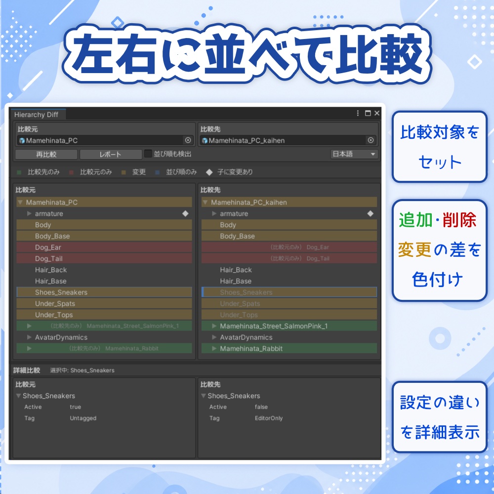 Hierarchy Diff【Unityエディタ拡張】