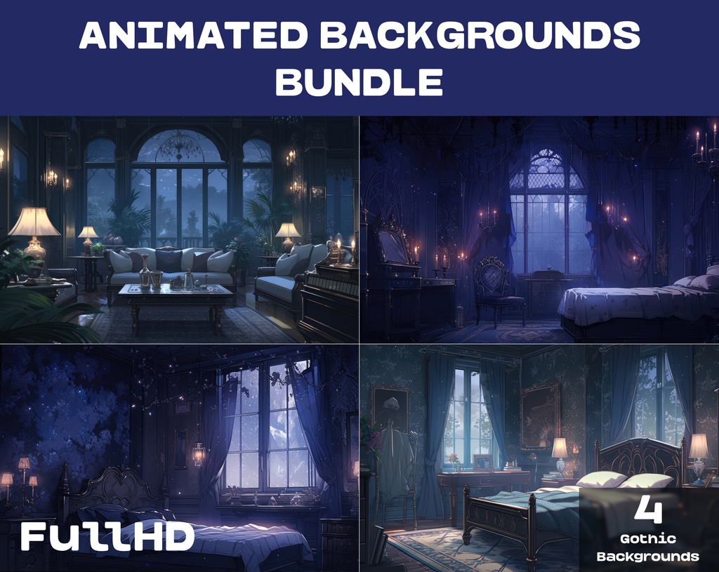 4 ANIMATED BACKGROUNDS | Vampire Gothic Bedroom Background / 4 アニメーション背景 |ヴァンパイア ゴシック寝室の背景