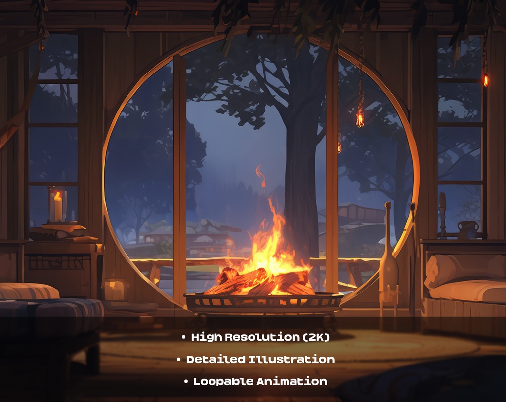 4 Cozy Hut Animated Backgrounds / 4 つの居心地の良い小屋のアニメーション背景