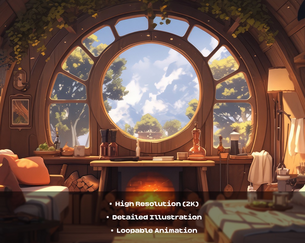4 Cozy Hut Animated Backgrounds / 4 つの居心地の良い小屋のアニメーション背景