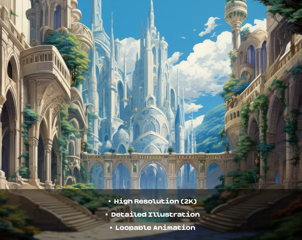 4 Fantasy Castle Animated Backgrounds / 4 つのファンタジー城のアニメーション背景