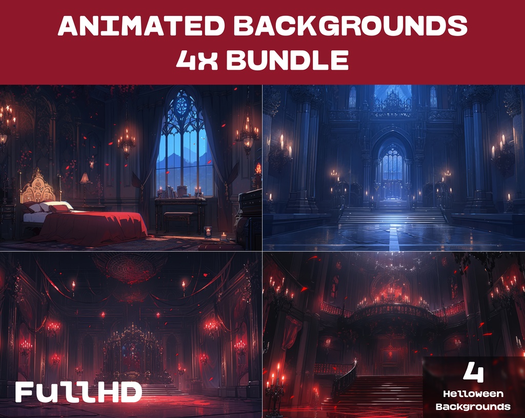 4 Vampire Castle Animated Backgrounds / 4 ヴァンパイア城のアニメーション背景
