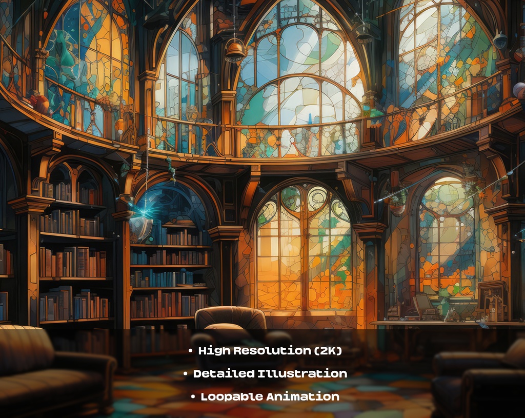 4 Fantasy Library Animated Backgrounds / 4 ファンタジー ライブラリのアニメーション背景