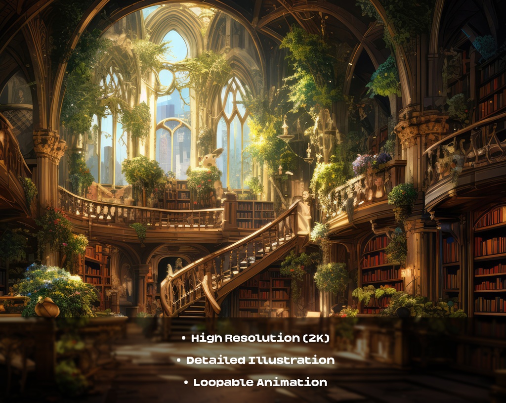 4 Fantasy Library Animated Backgrounds / 4 ファンタジー ライブラリのアニメーション背景