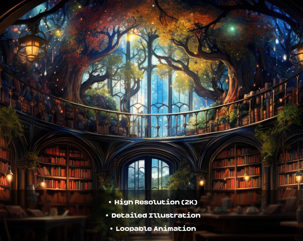4 Fantasy Library Animated Backgrounds / 4 ファンタジー ライブラリのアニメーション背景