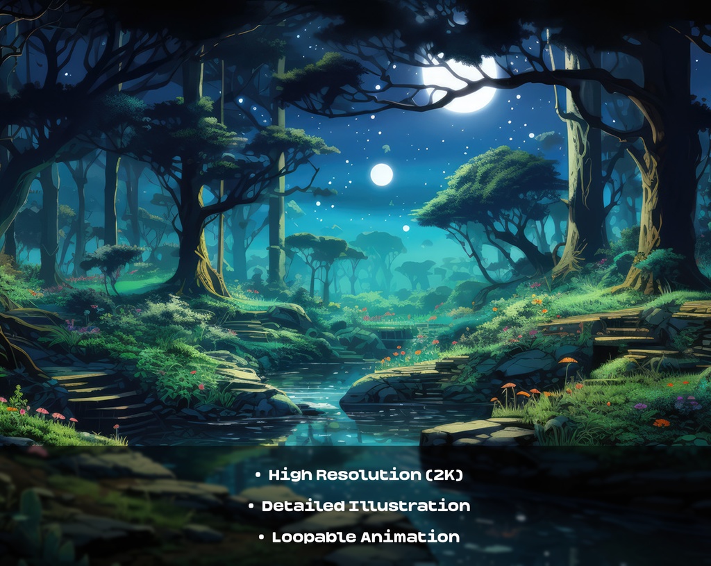 4 Fantasy Forest Animated Backgrounds / 4 ファンタジーの森のアニメーション背景