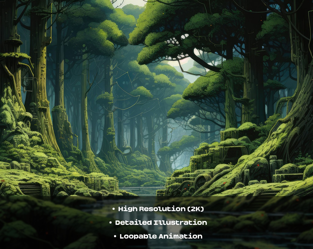 4 Fantasy Forest Animated Backgrounds / 4 ファンタジーの森のアニメーション背景