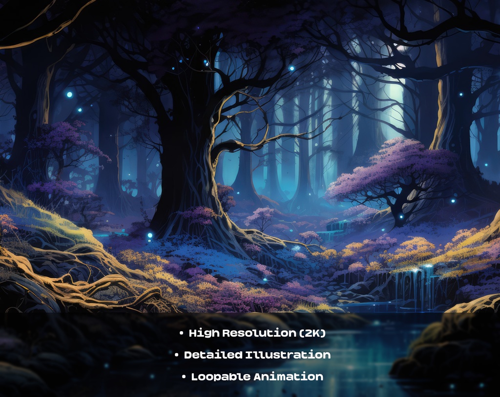 4 Fantasy Forest Animated Backgrounds / 4 ファンタジーの森のアニメーション背景