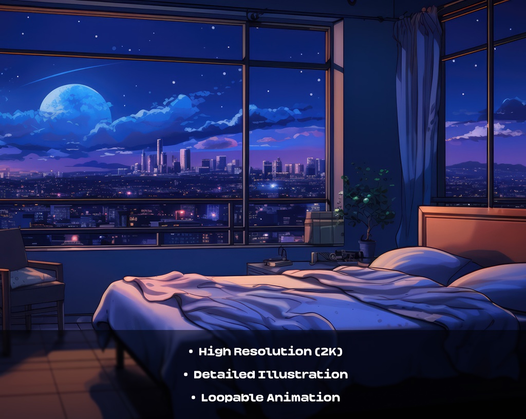 4 Lo-Fi Room Animated Backgrounds / 4 つの Lo-Fi ルームのアニメーション背景