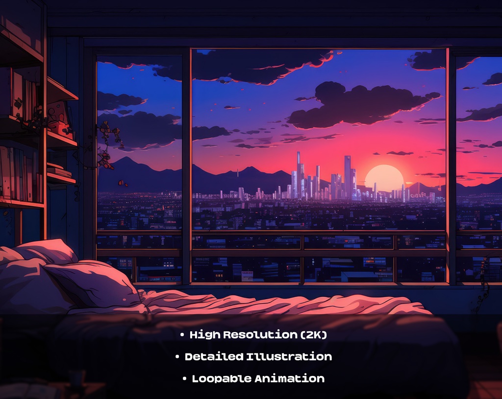4 Lo-Fi Room Animated Backgrounds / 4 つの Lo-Fi ルームのアニメーション背景