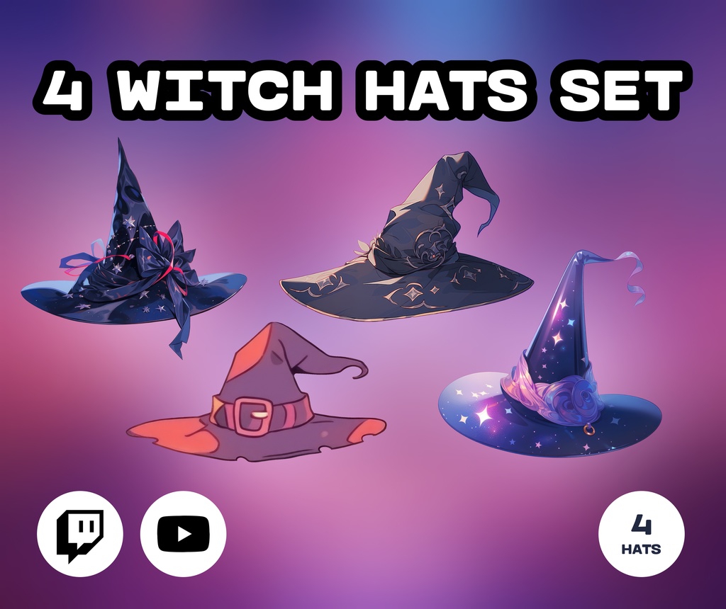 4 Witch Hats Set / 魔女の帽子 4 個セット