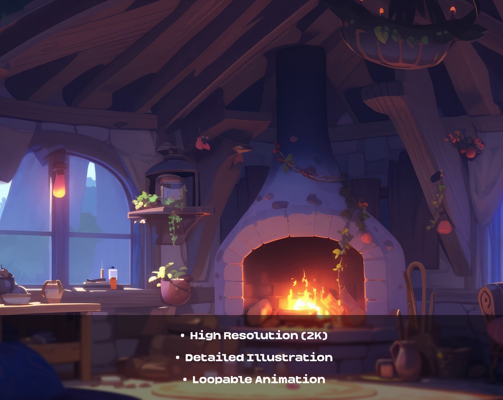 4 Cozy Lofi Witch Room Backgrounds / 4 つの居心地の良い Lofi 魔女の部屋の背景