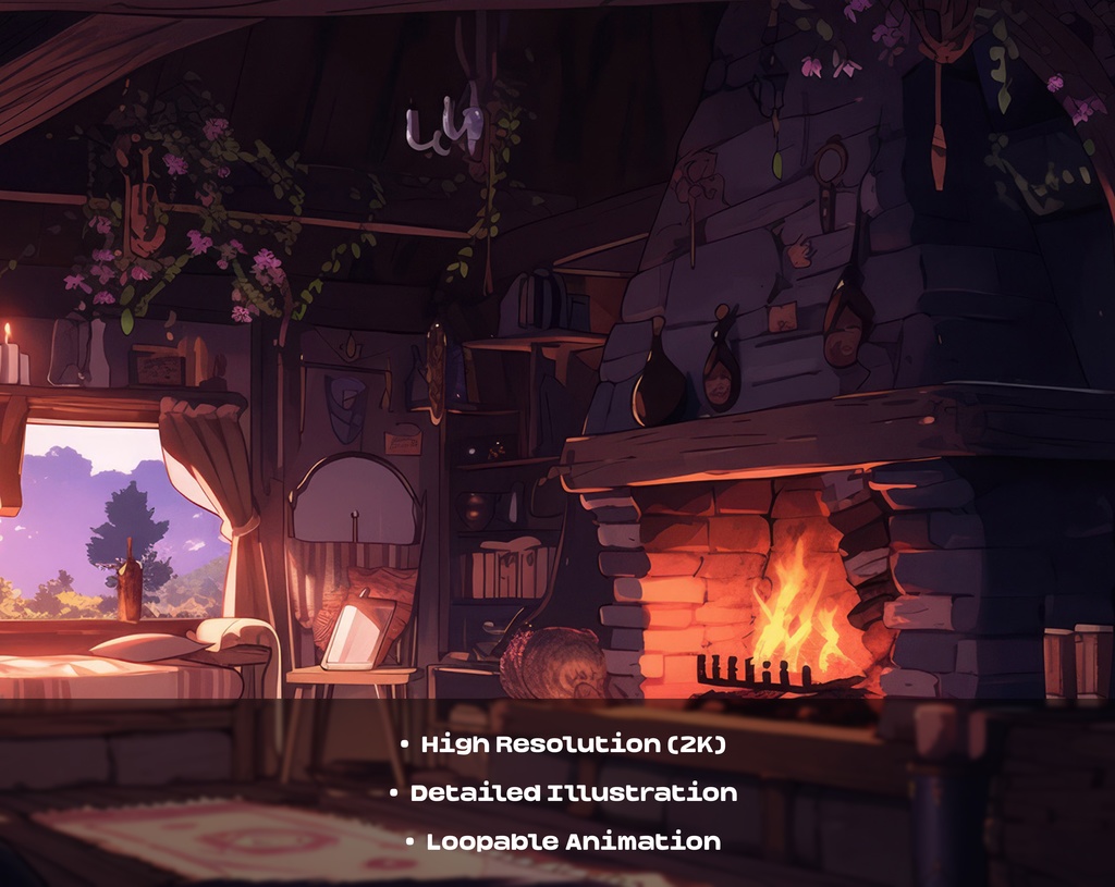 4 Cozy Lofi Witch Room Backgrounds / 4 つの居心地の良い Lofi 魔女の部屋の背景