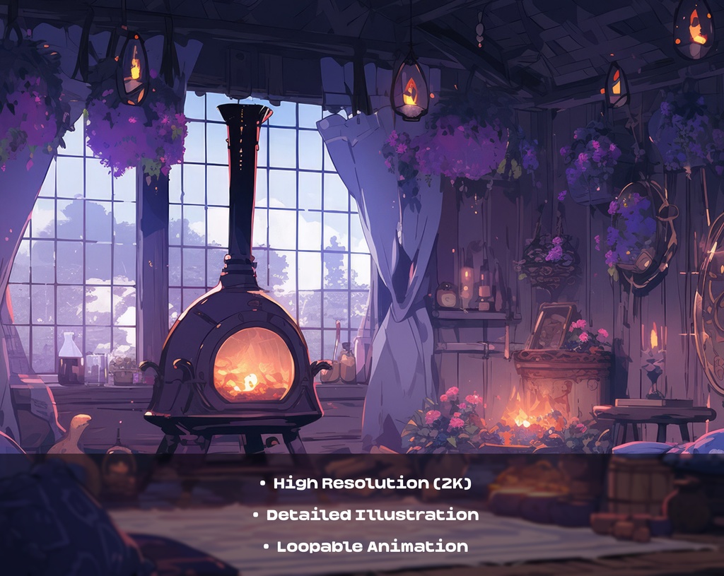 4 Cozy Lofi Witch Room Backgrounds / 4 つの居心地の良い Lofi 魔女の部屋の背景