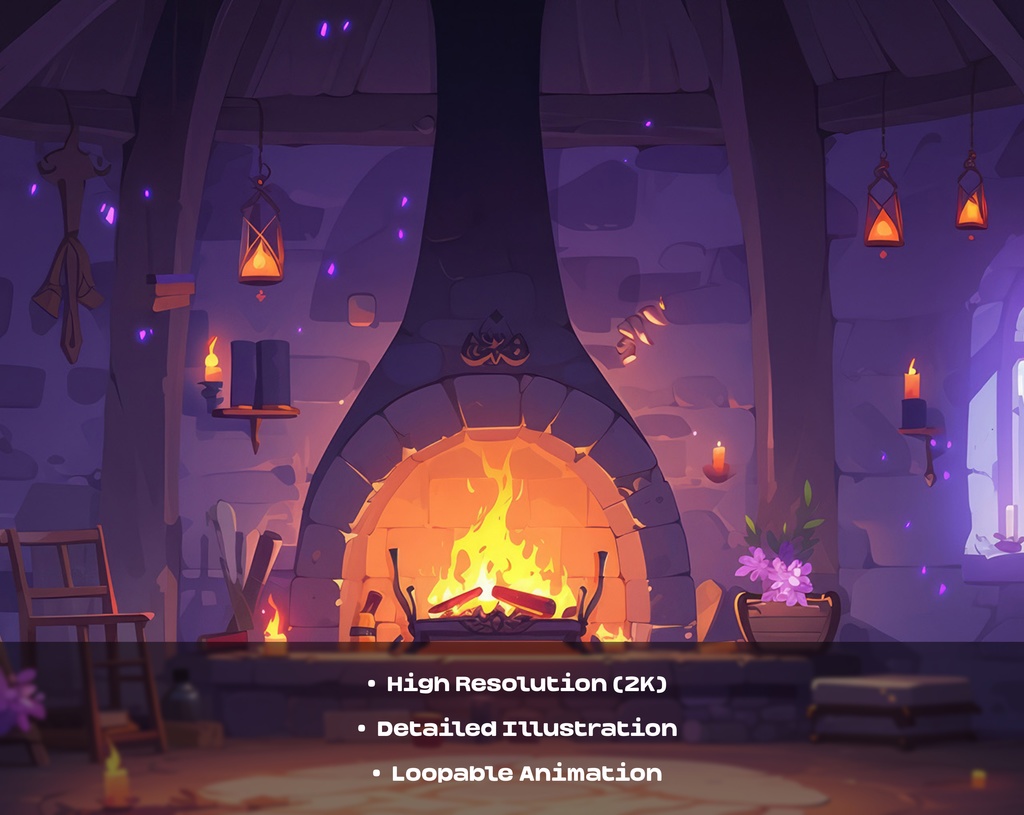 4 Cozy Lofi Witch Room Backgrounds / 4 つの居心地の良い Lofi 魔女の部屋の背景