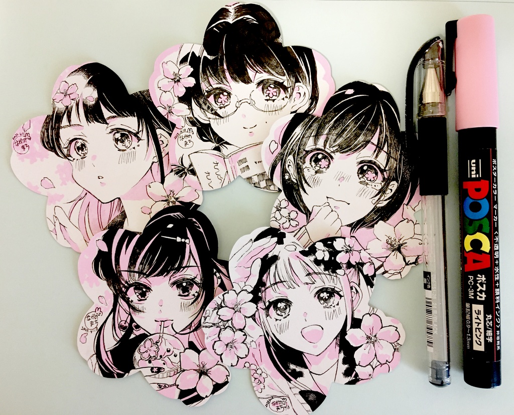 【桜ドローイング】手書きミニ原画　5枚セット