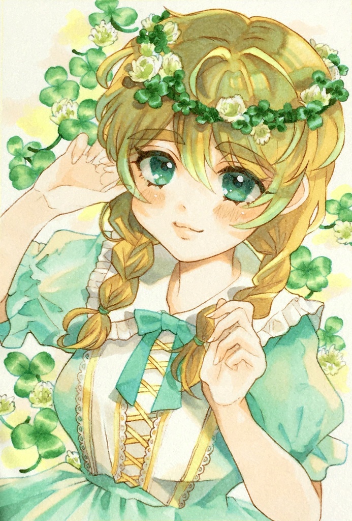 【シアワセの花冠】はがきサイズ/アナログ原画/コピック