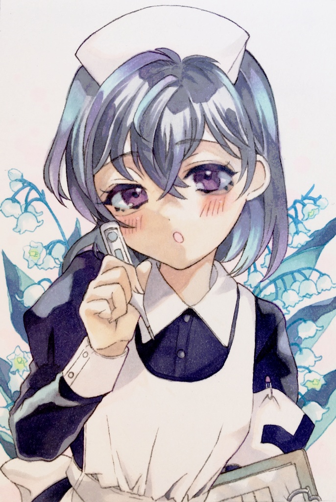 【検温時間です】はがきサイズ/アナログ原画/コピック