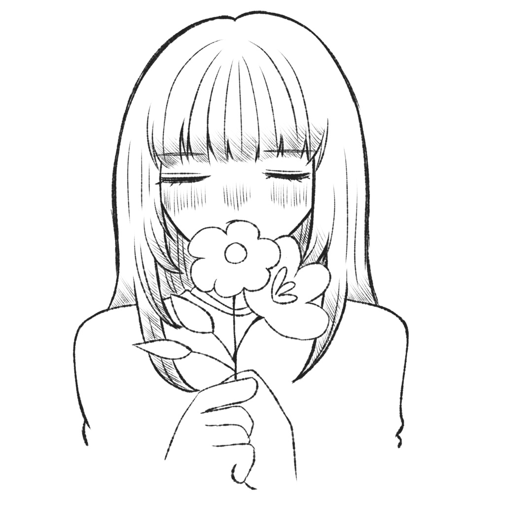 花と感情の線画イラスト素材(3点セット)