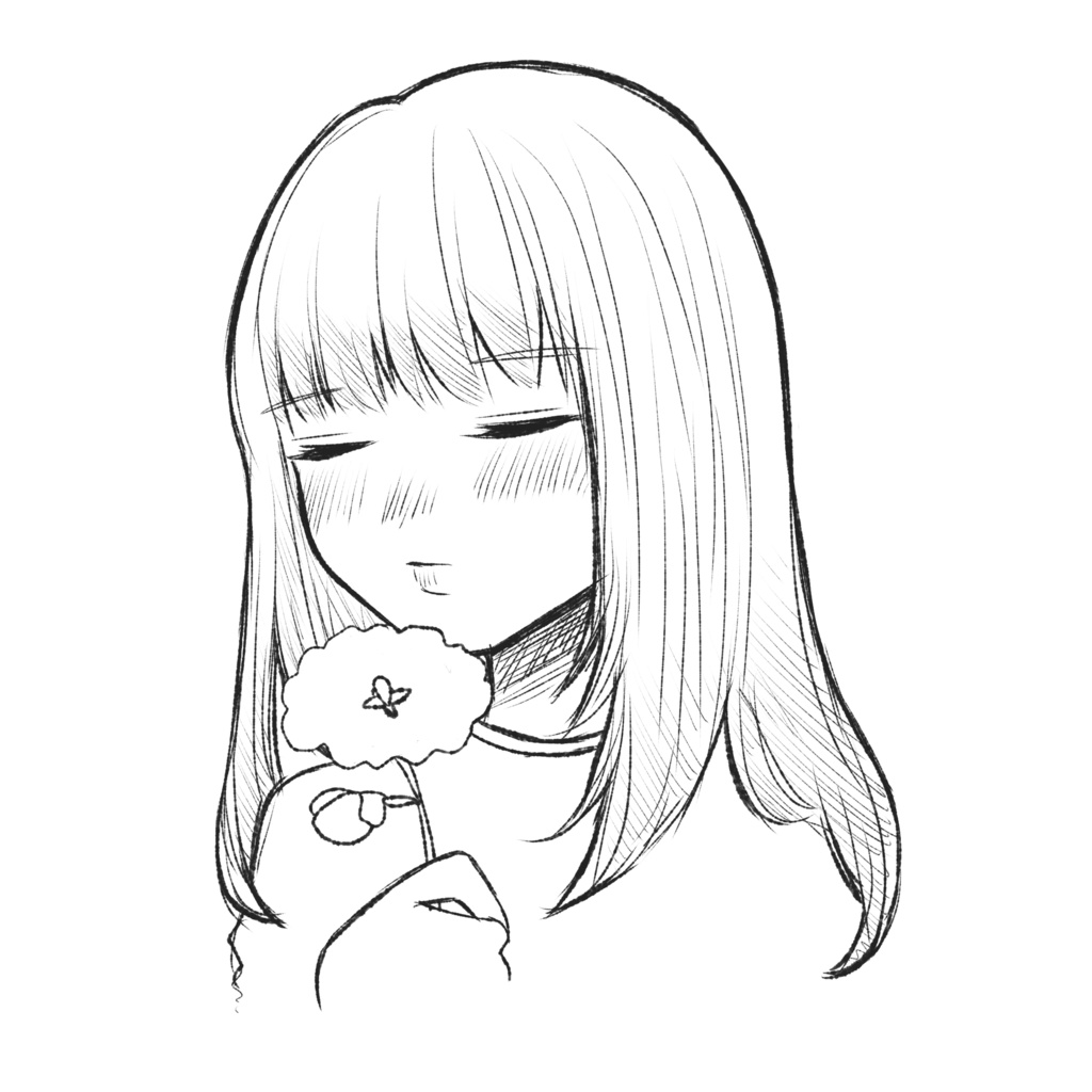 花と感情の線画イラスト素材(3点セット)