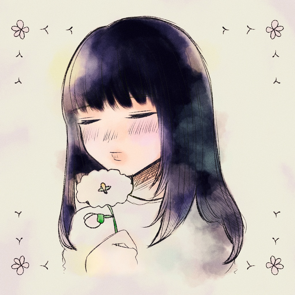 花と感情の線画イラスト素材（3点セット）