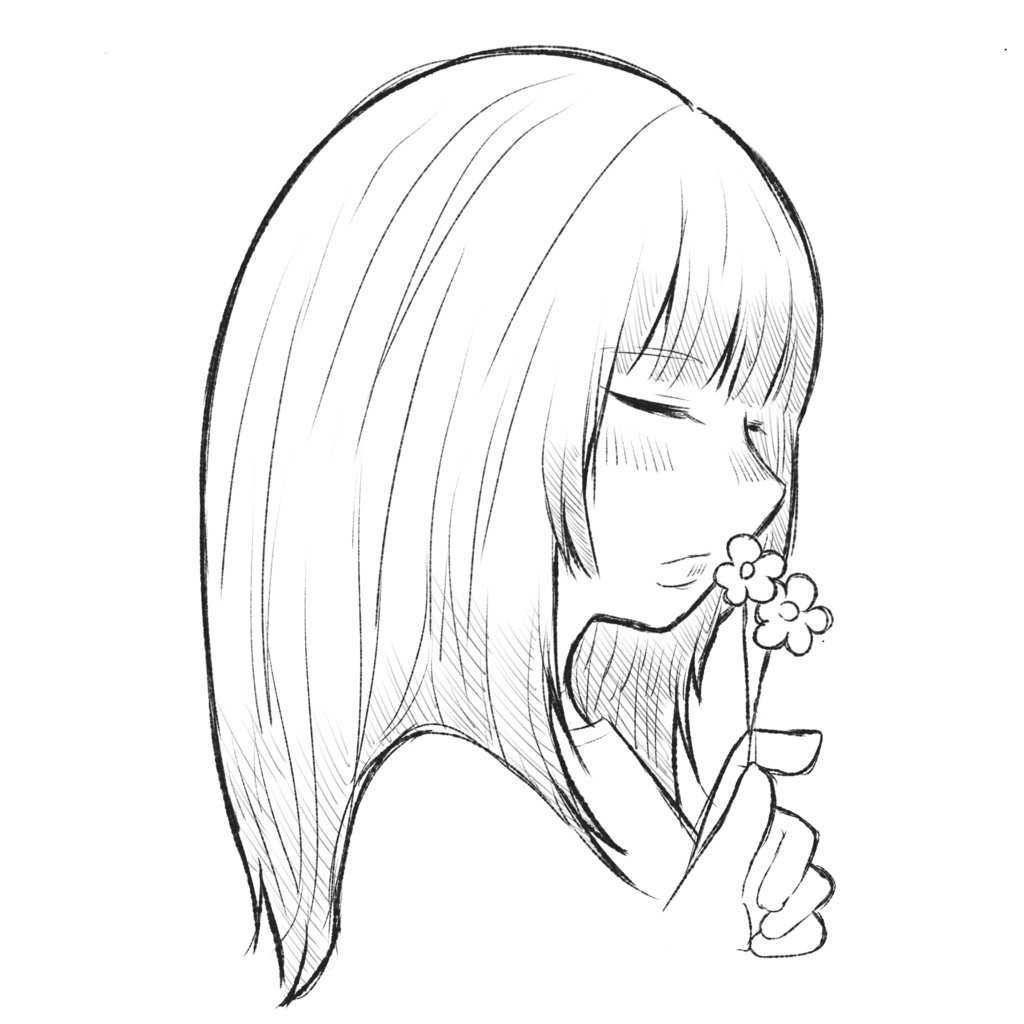 花と感情の線画イラスト素材(3点セット)