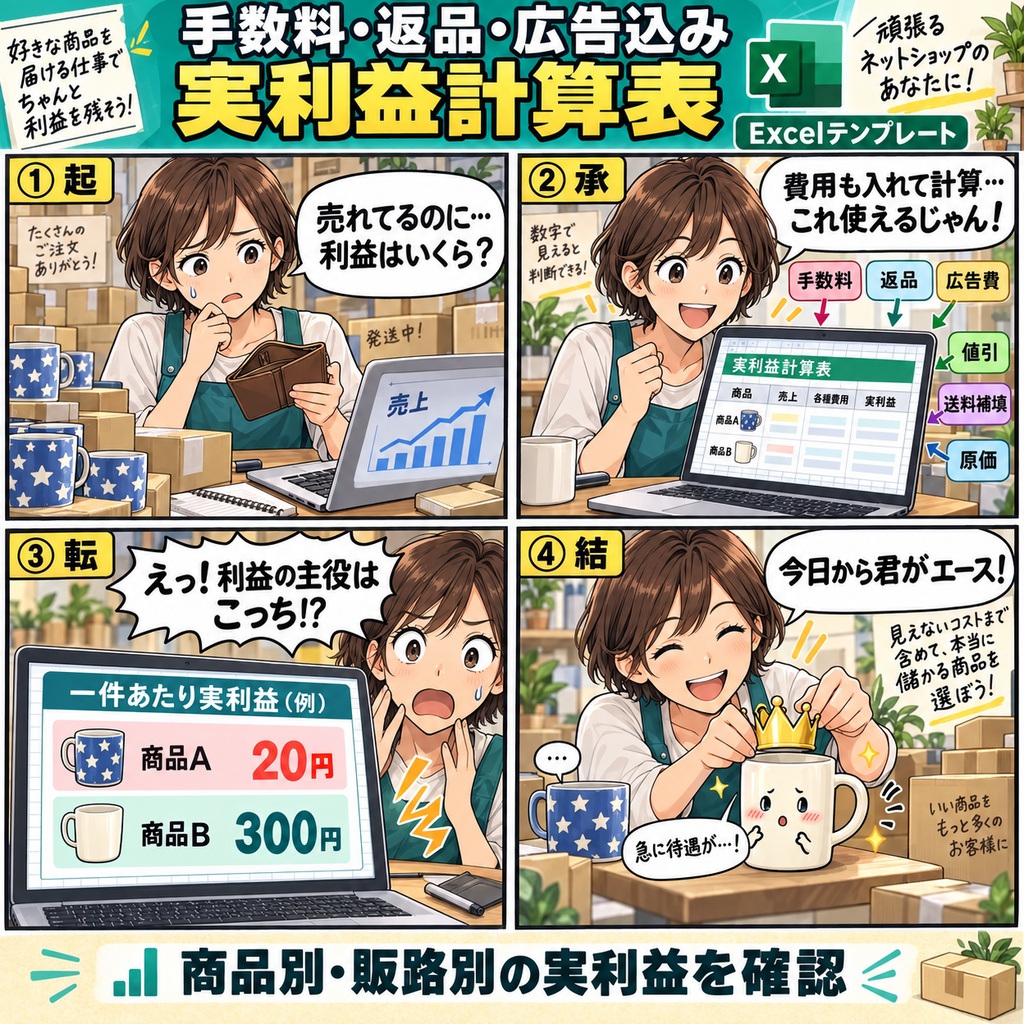 手数料・返品・広告込み 実利益計算表 / Net Profit Calculator Including Fees, Returns, and Advertising Costs
