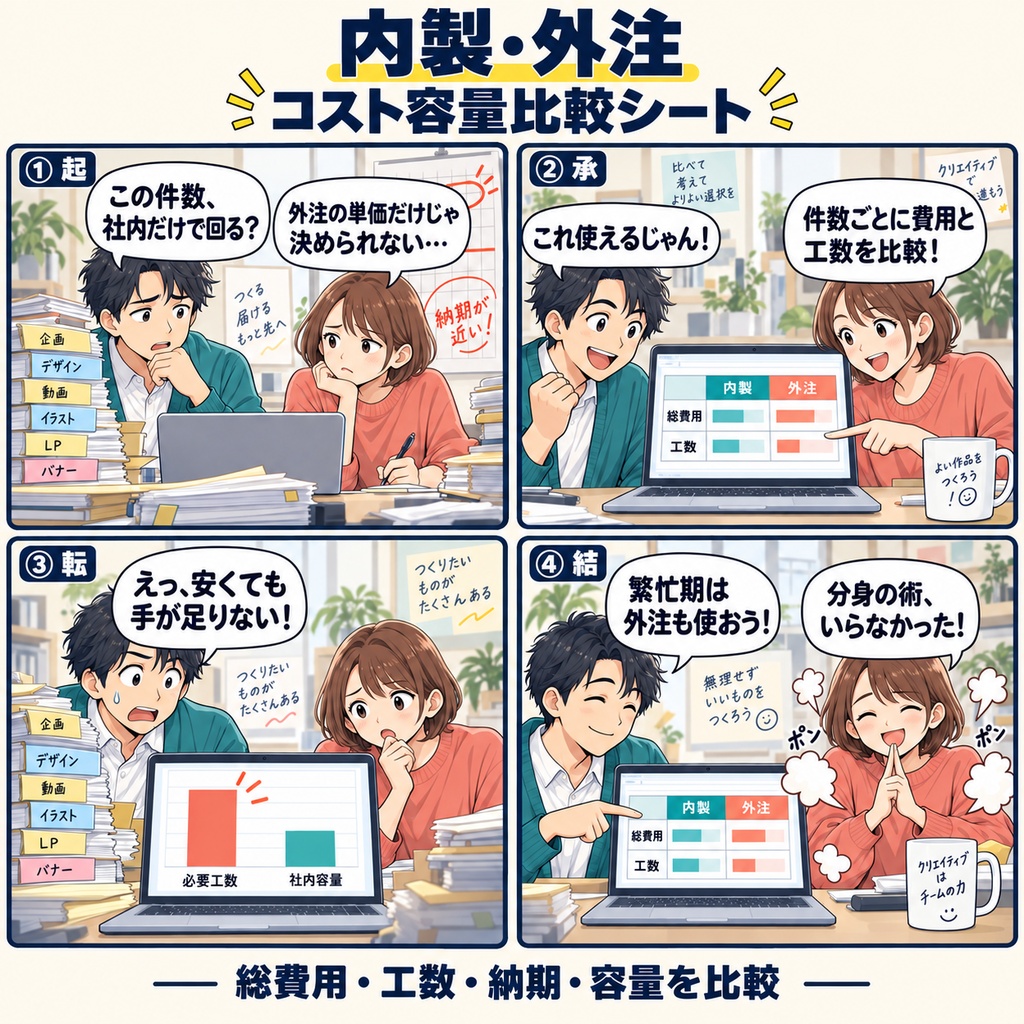 内製・外注 コスト容量比較シート / In-House vs. Outsourcing Cost and Capacity Comparison Sheet