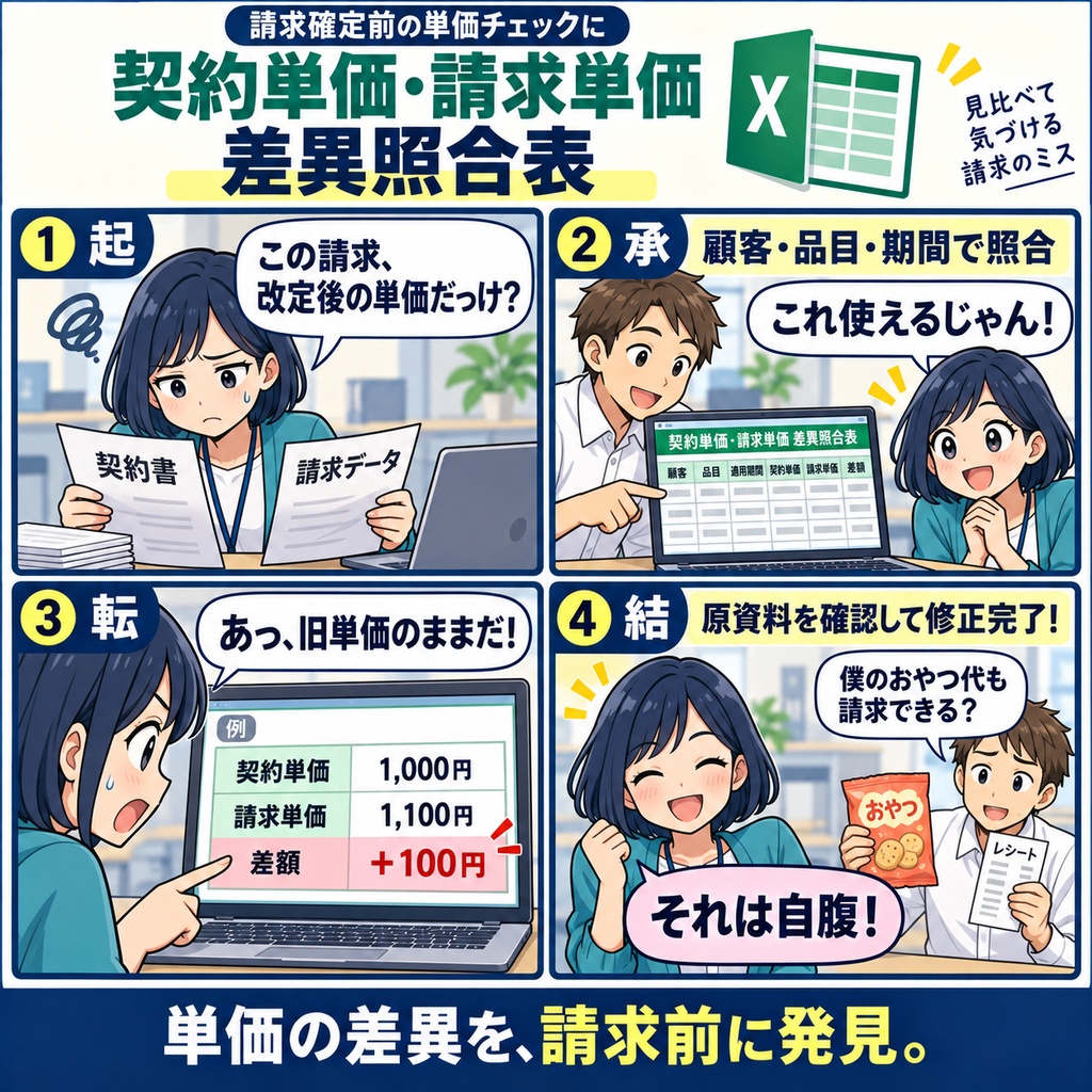 契約単価・請求単価 差異照合表 / Contract vs. Billed Unit Price Reconciliation Sheet