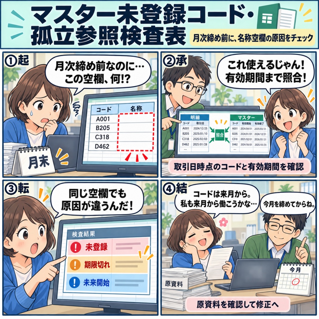 マスター未登録コード・孤立参照検査表 / Validation Sheet for Codes Missing from Master Data and Orphaned References