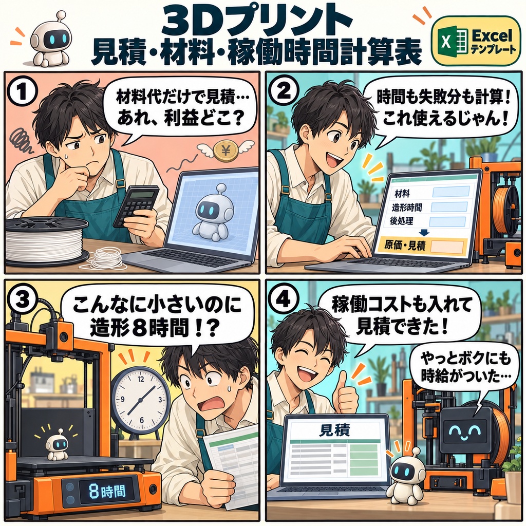 3Dプリント 見積・材料・稼働時間計算表 / 3D Printing Quote, Material, and Runtime Calculator